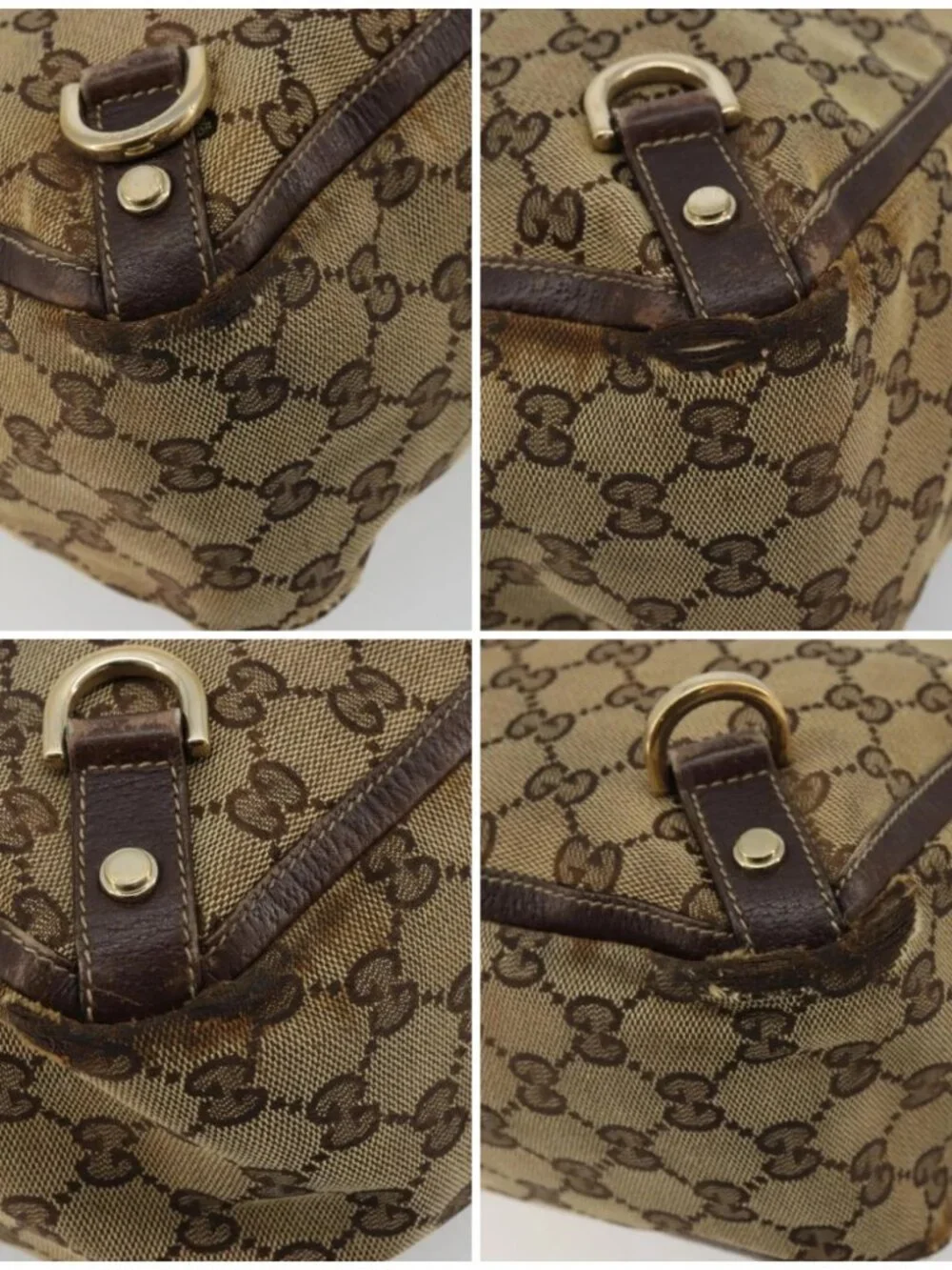 GUCCI GG Canvas Abbey Hand Bag Beige Gold 130739 Auth 175609
